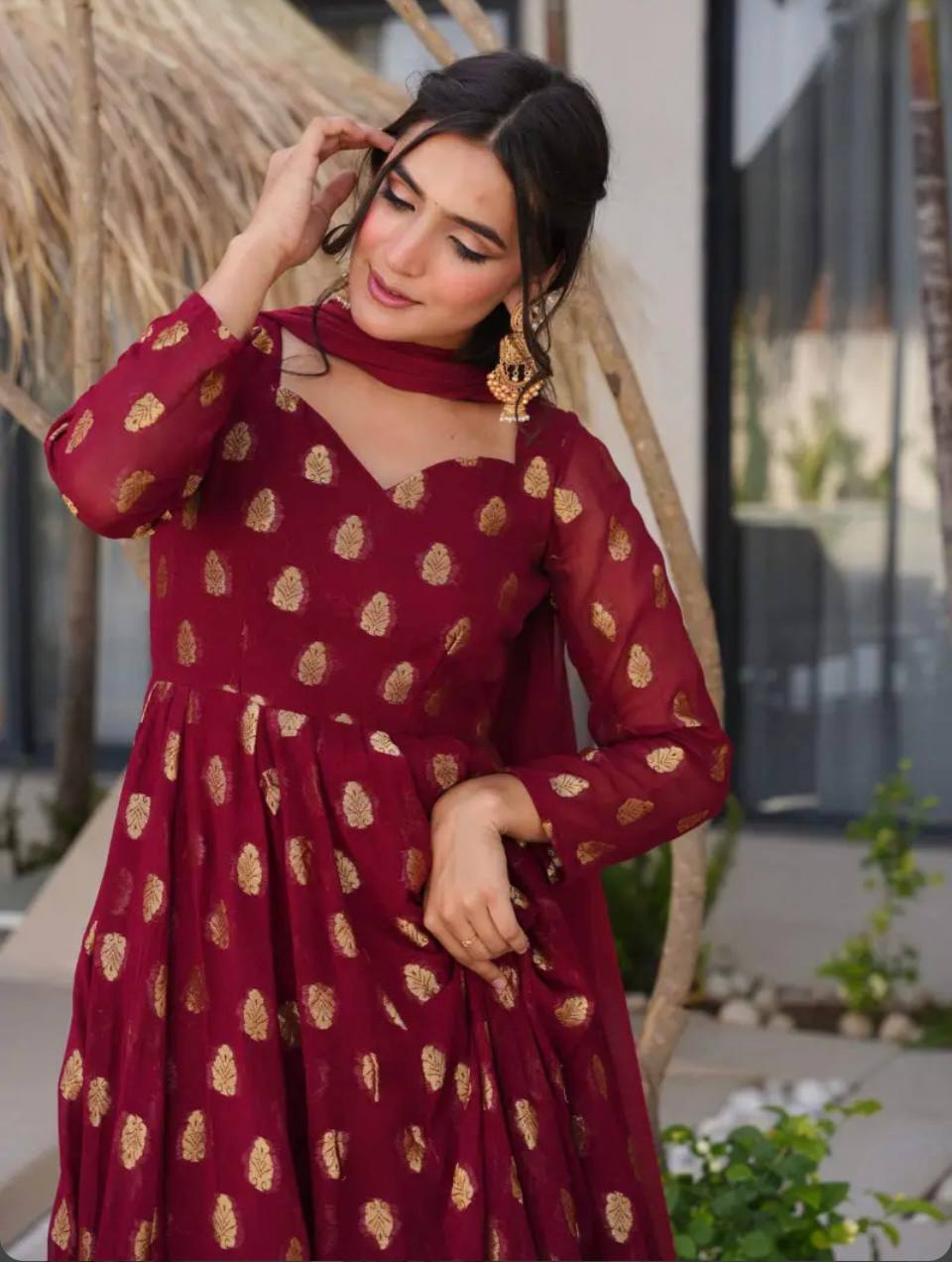 Luxurious Maroon Anarkali Suit with Intricate Embroidery