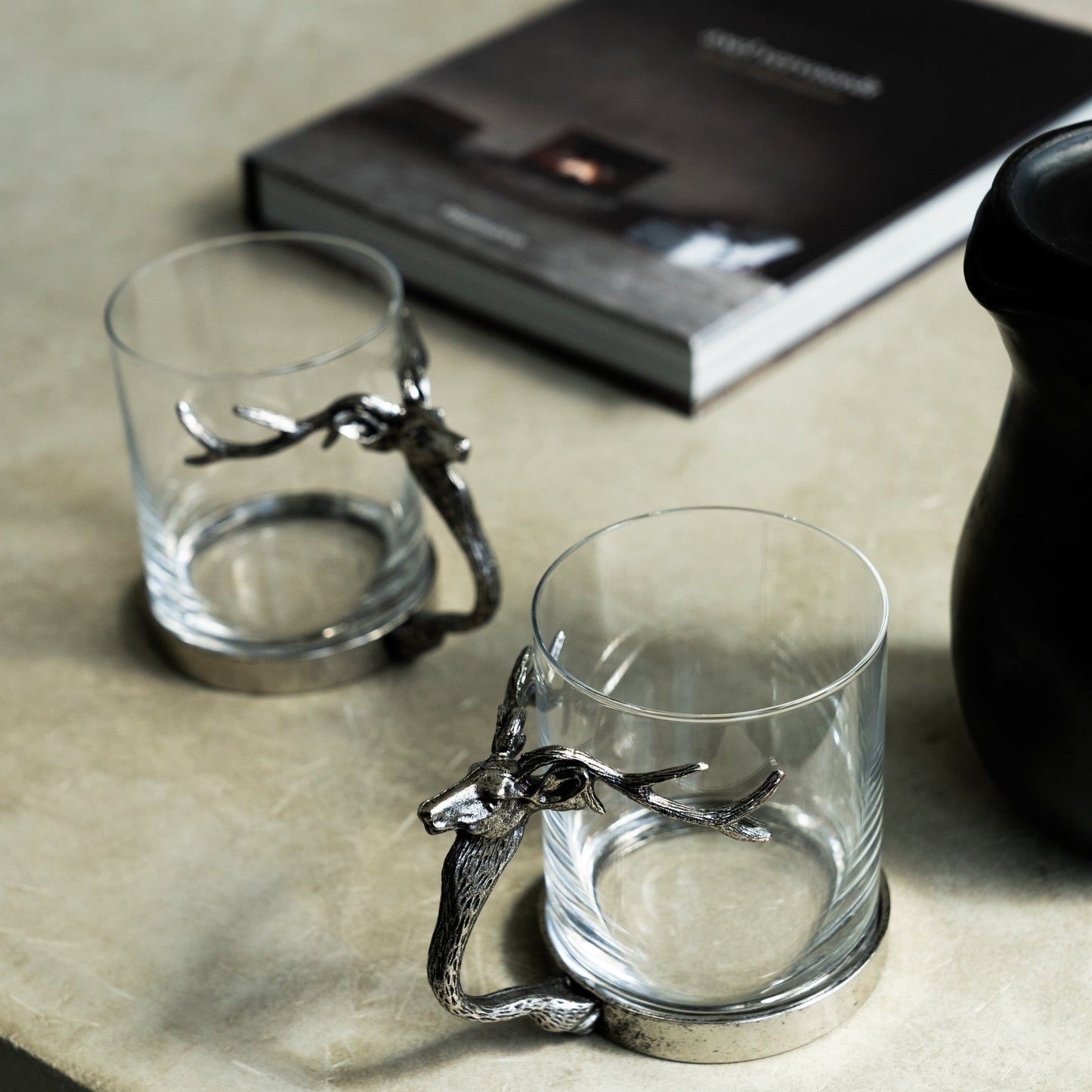 Silver Stag Deer Glass Mug