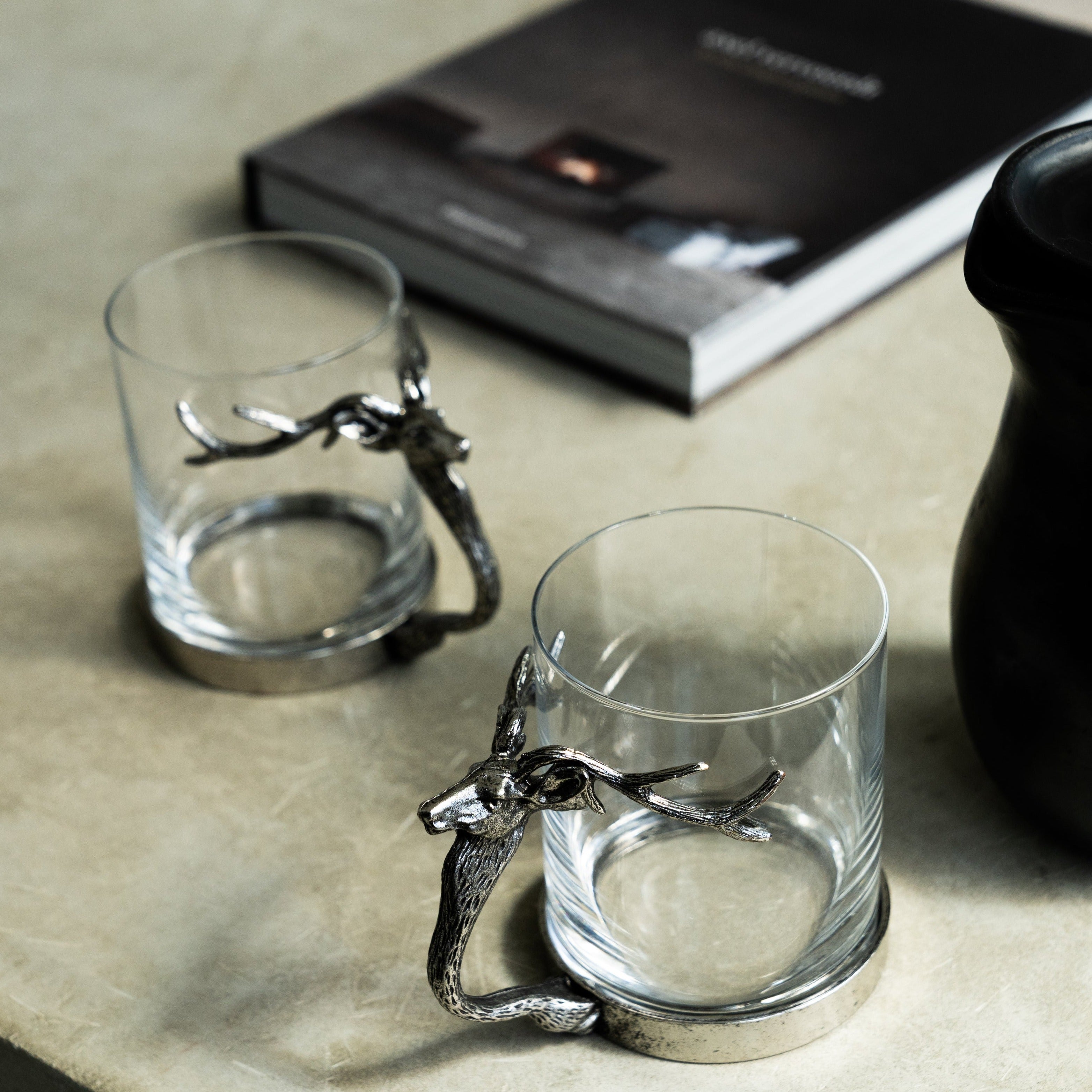 Silver Stag Deer Glass Mug