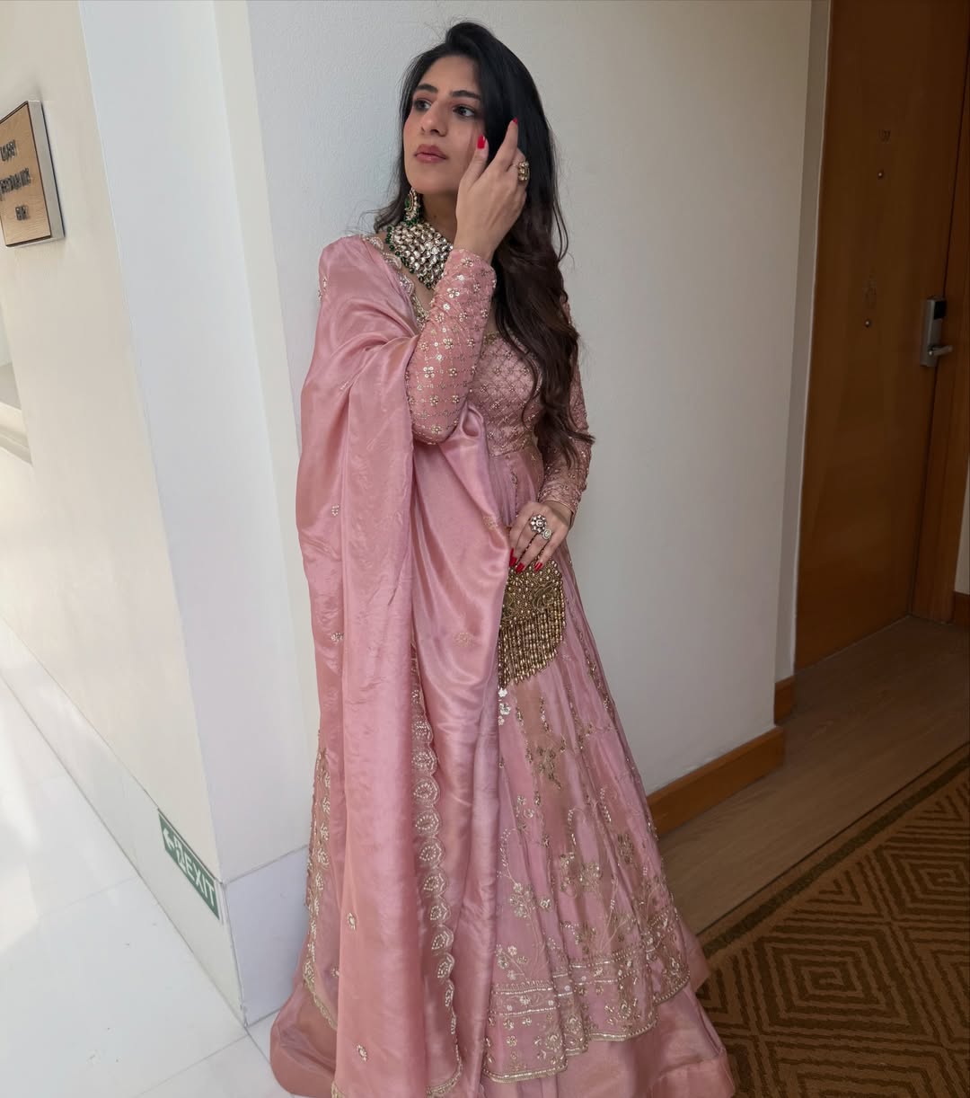 Rose Pink Hand Embroidered Kurta Sharara Set with Dupatta