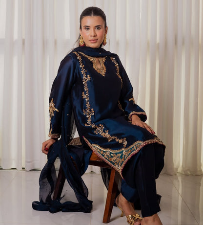 Midnight Blue Zari Embroidered Suit Set