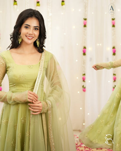 Pastel Green Embroidered Anarkali Suit