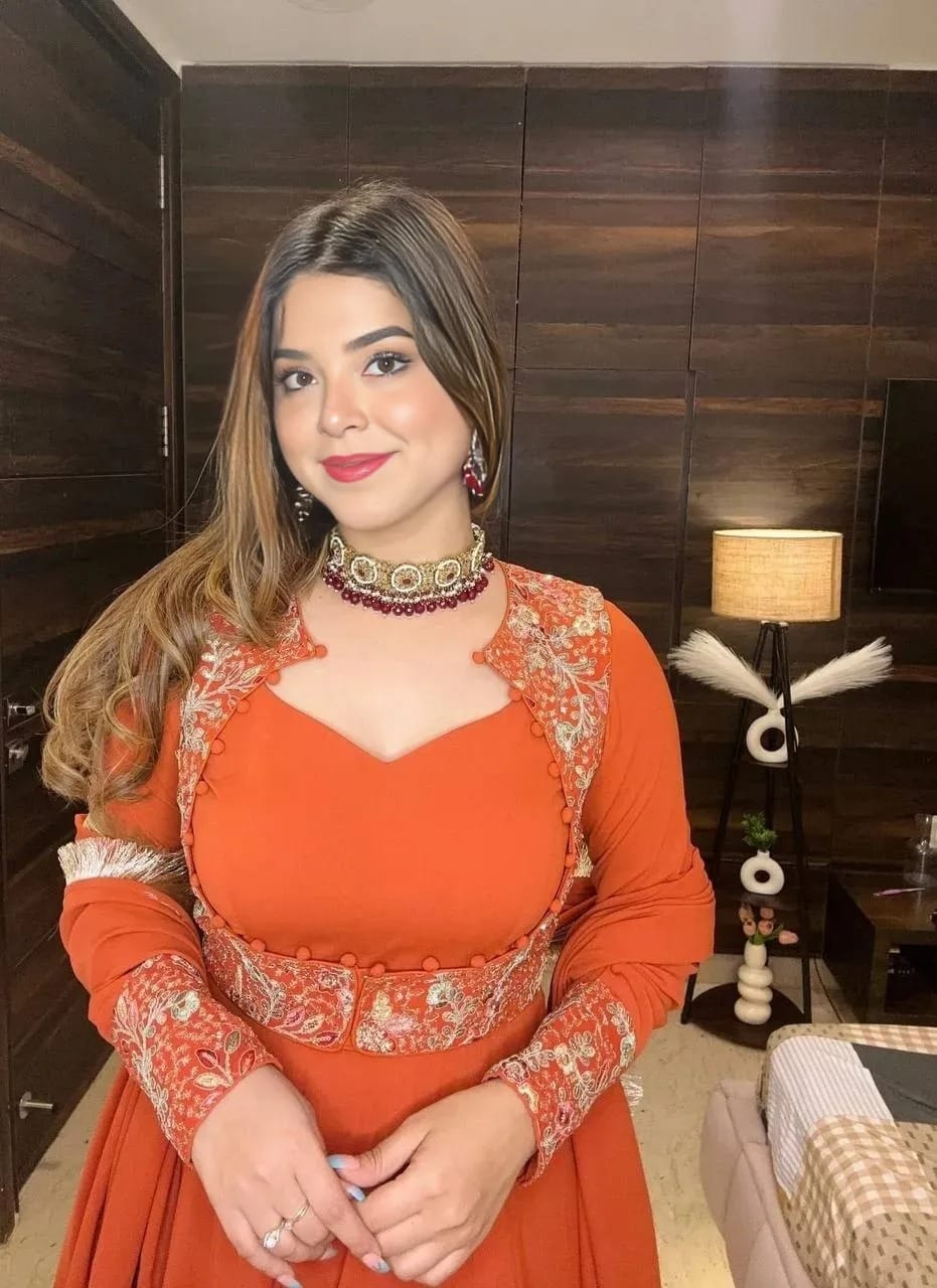 Graceful Rust Anarkali Set with Heavy Embroidery Detailing