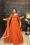 Graceful Rust Anarkali Set with Heavy Embroidery Detailing