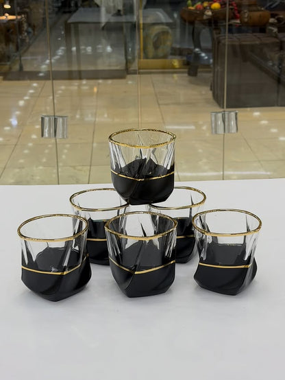 Sophisticated Hand-Blown Twisted Whiskey Glasses – The Midnight & Gold Collection - Set of 2