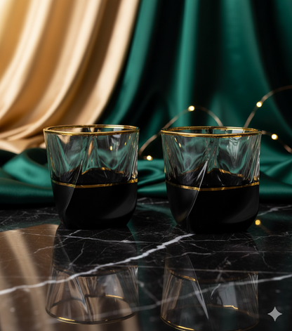 Sophisticated Hand-Blown Twisted Whiskey Glasses – The Midnight & Gold Collection - Set of 2