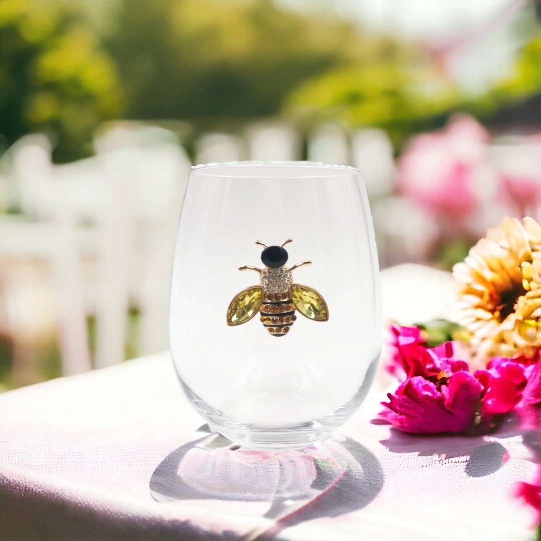 Bedazzled Bee Wine Glasses