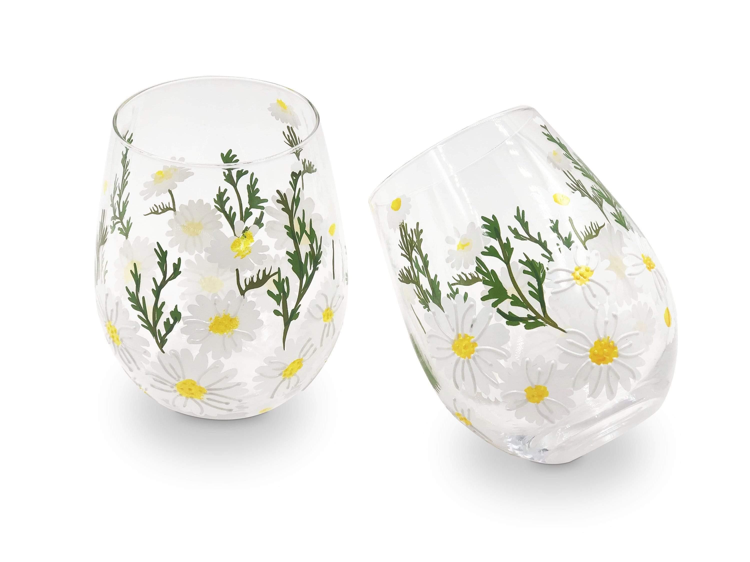 Daisy Painted Stemless Glasses