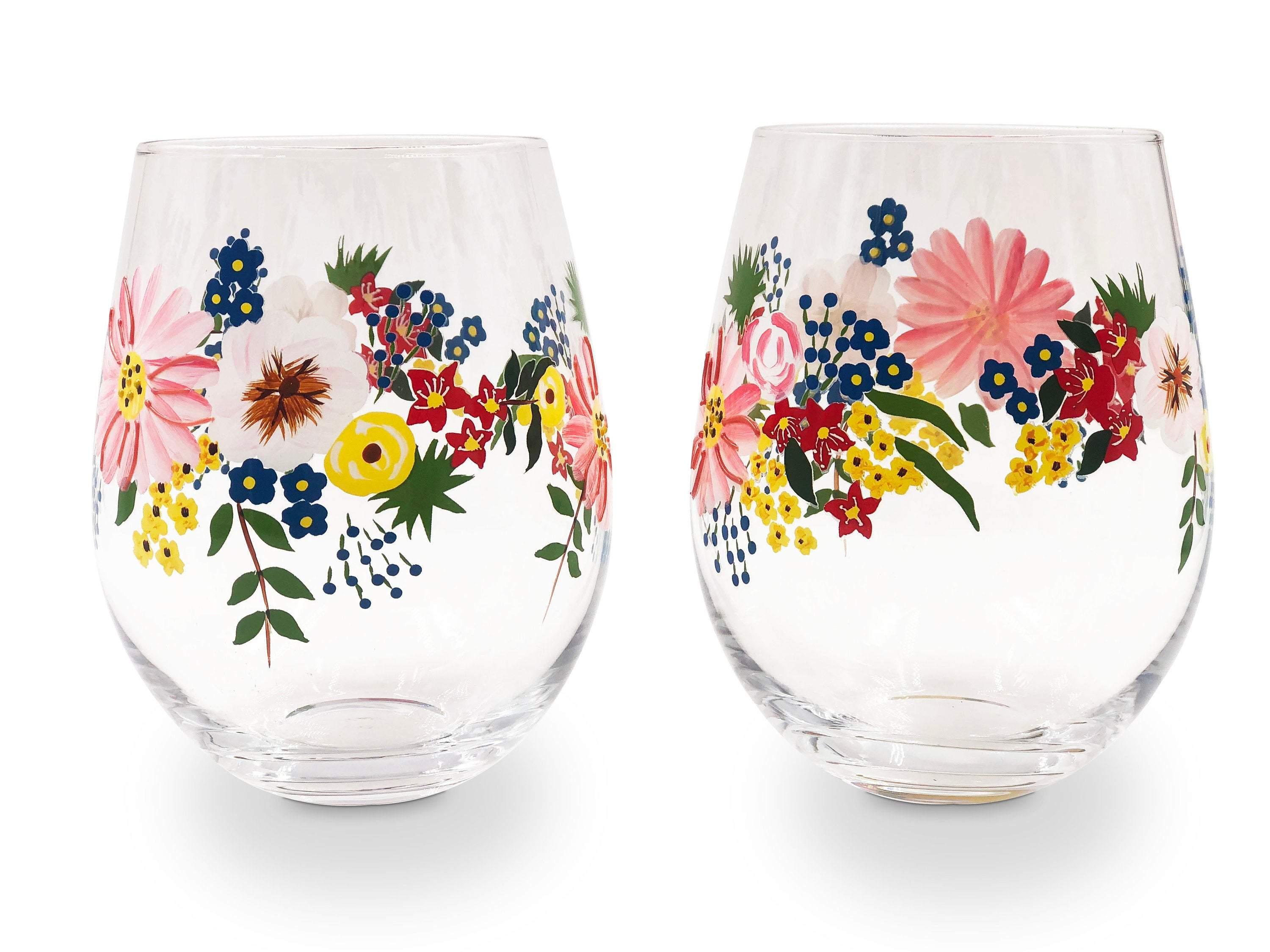 Painted Floral Stemless Glasses