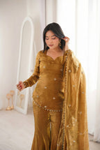 Soft Rose Gold Embellished Sharara Suit with Matching Dupatta