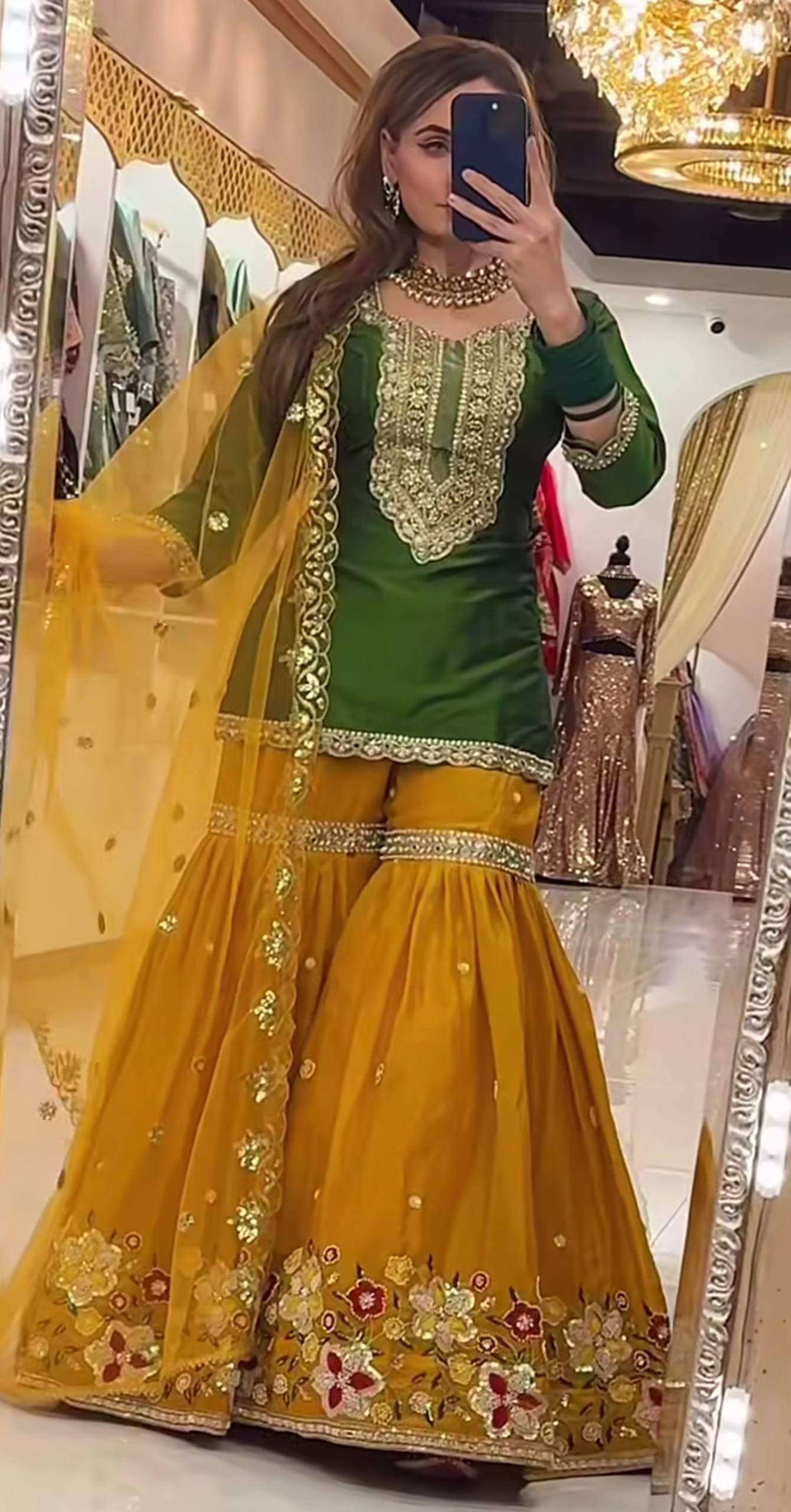 Royal Mehendi Special Green & Mustard Sharara Set