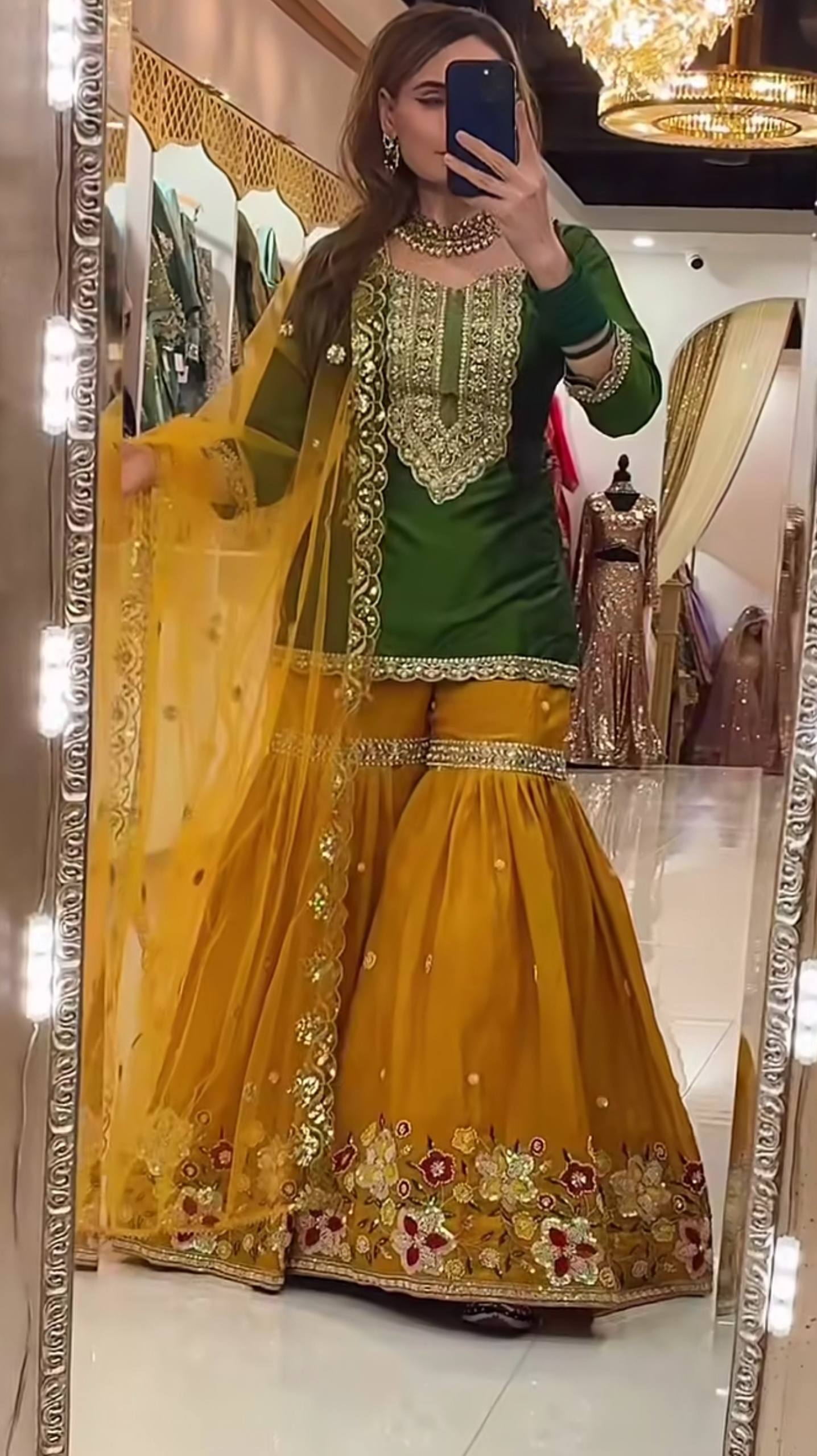 Royal Mehendi Special Green & Mustard Sharara Set