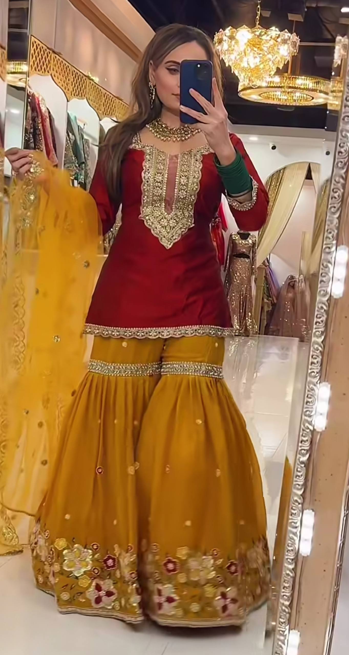 Royal Mehendi Special Green & Mustard Sharara Set