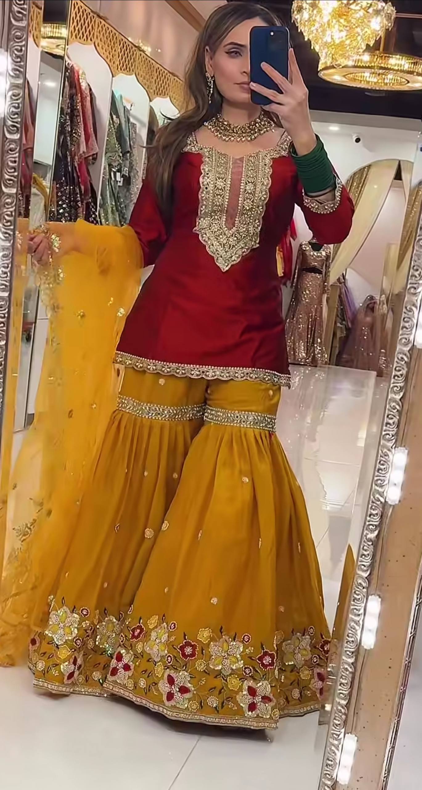 Royal Mehendi Special Green & Mustard Sharara Set