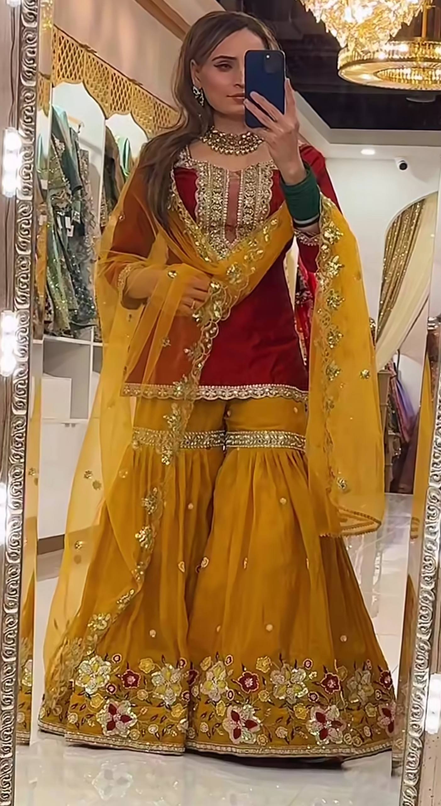 Royal Mehendi Special Green & Mustard Sharara Set