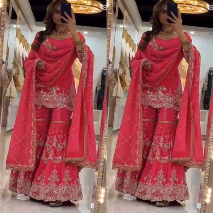 Designer Heavy Embroidery Partywear Sharara Set