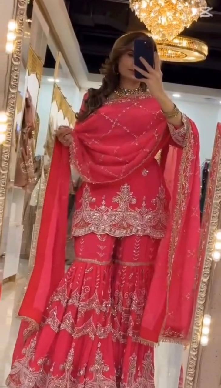 Designer Heavy Embroidery Partywear Sharara Set