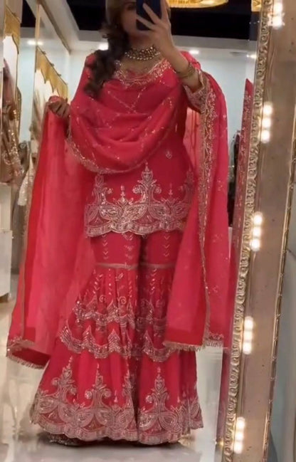 Designer Heavy Embroidery Partywear Sharara Set