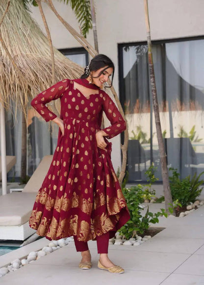 Luxurious Maroon Anarkali Suit with Intricate Embroidery