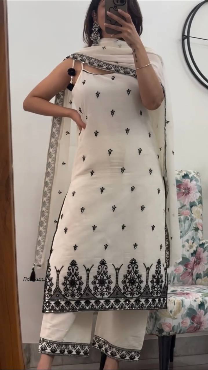 Luxe Black and White Embroidered Salwar Suit