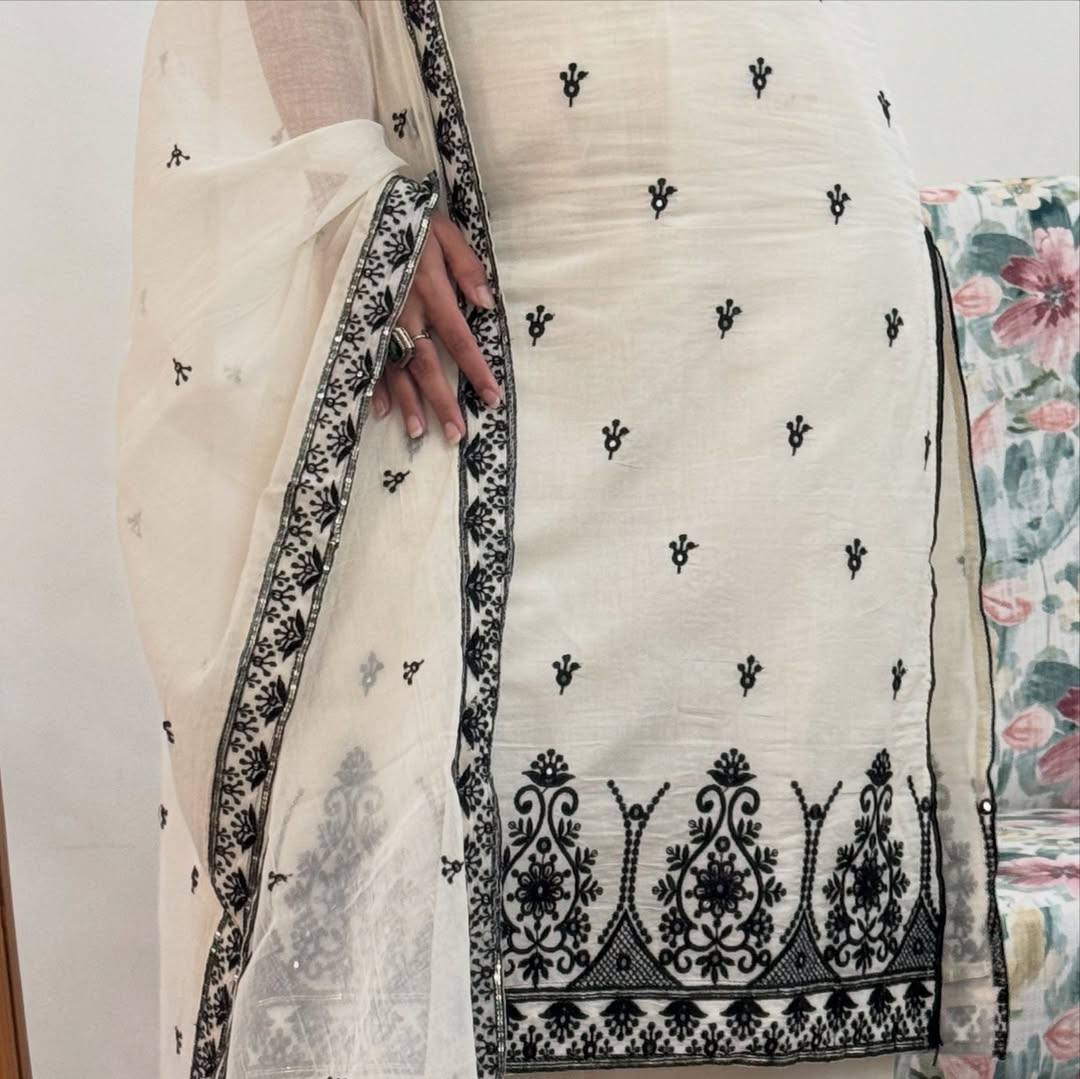 Luxe Black and White Embroidered Salwar Suit