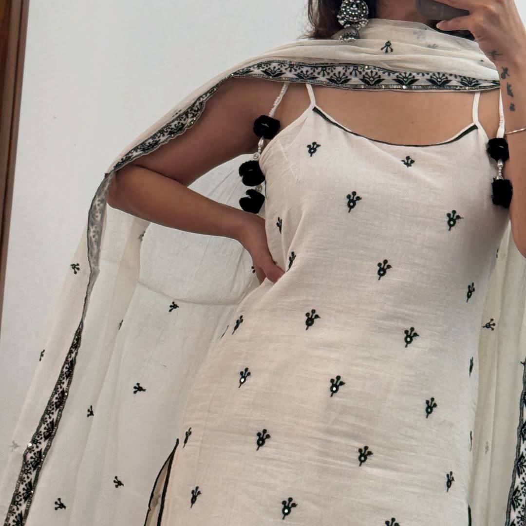 Luxe Black and White Embroidered Salwar Suit