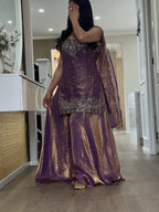 Luxury Embellished Sharara Set in Purple Gold