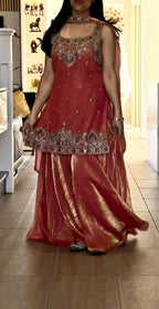 Luxury Embellished Sharara Set in Purple Gold
