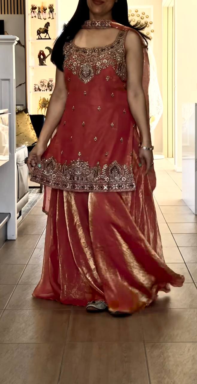 Luxury Embellished Sharara Set in Purple Gold