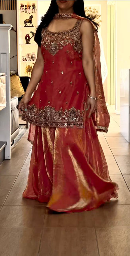 Luxury Embellished Sharara Set in Purple Gold