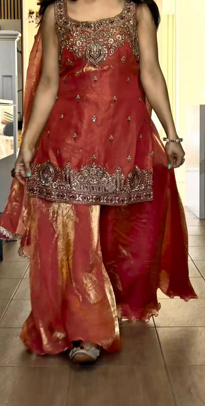 Luxury Embellished Sharara Set in Purple Gold