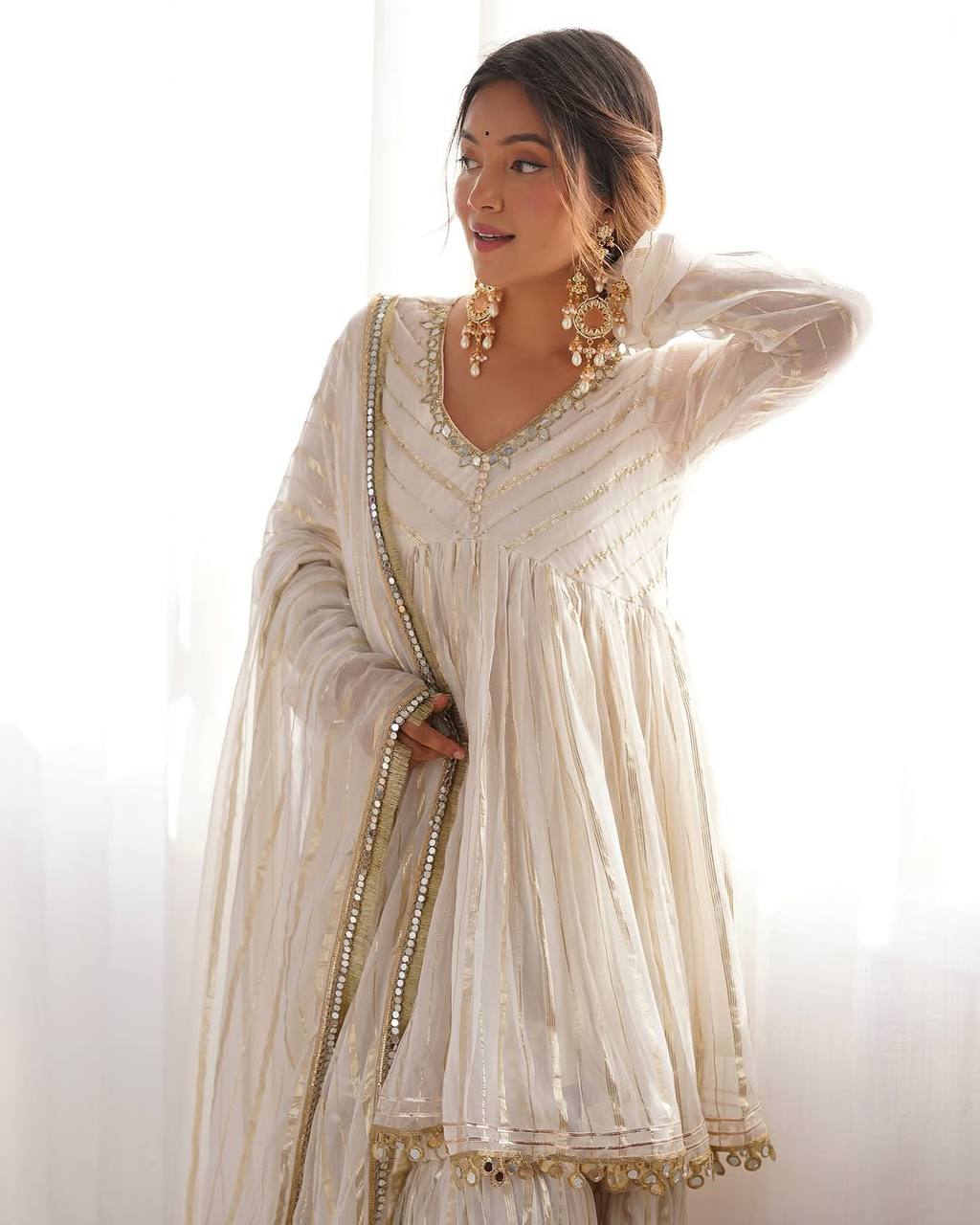 Ethereal Elegance White Dress with Golden Embroidery