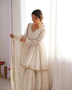 Ethereal Elegance White Dress with Golden Embroidery