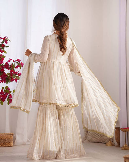 Ethereal Elegance White Dress with Golden Embroidery