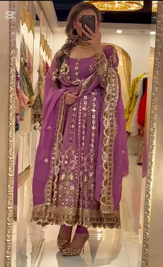 Enchanted Evening: Gold-Embroidered Purple Gown