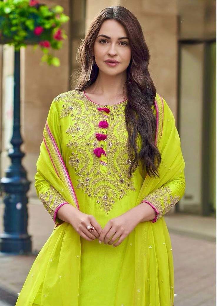 Trending Lime Green Kurta Sharara Set with Elegant Dupatta