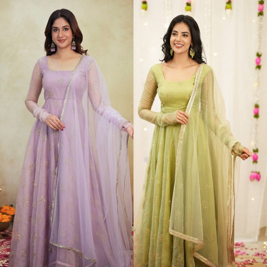 Pastel Green Embroidered Anarkali Suit
