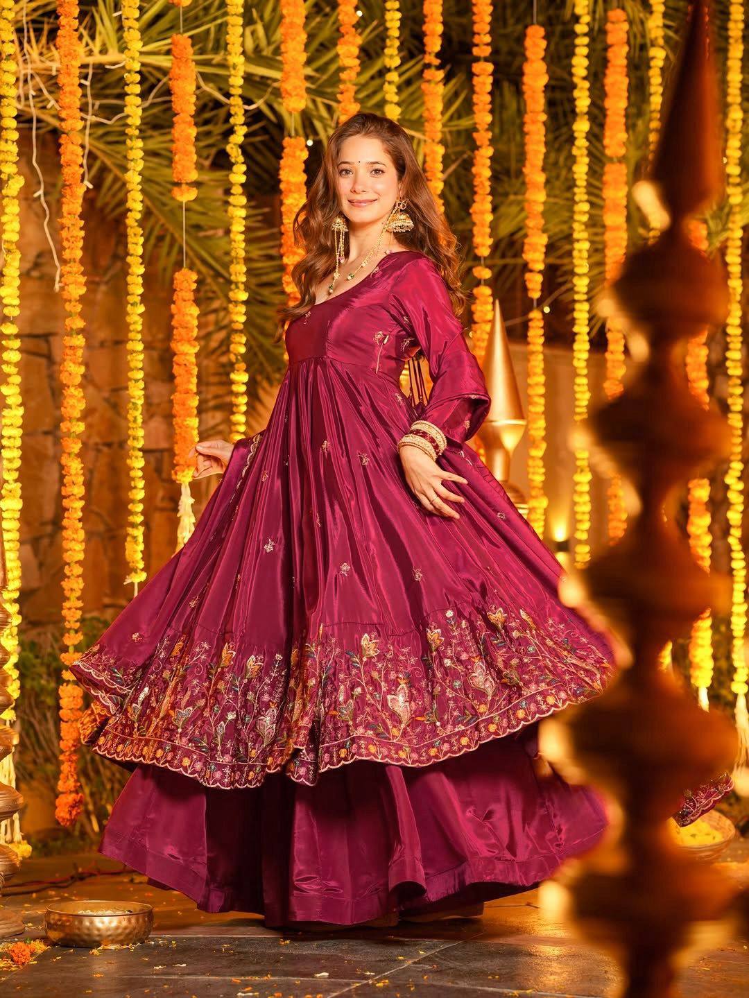 Festive Royalty Wine Anarkali Set