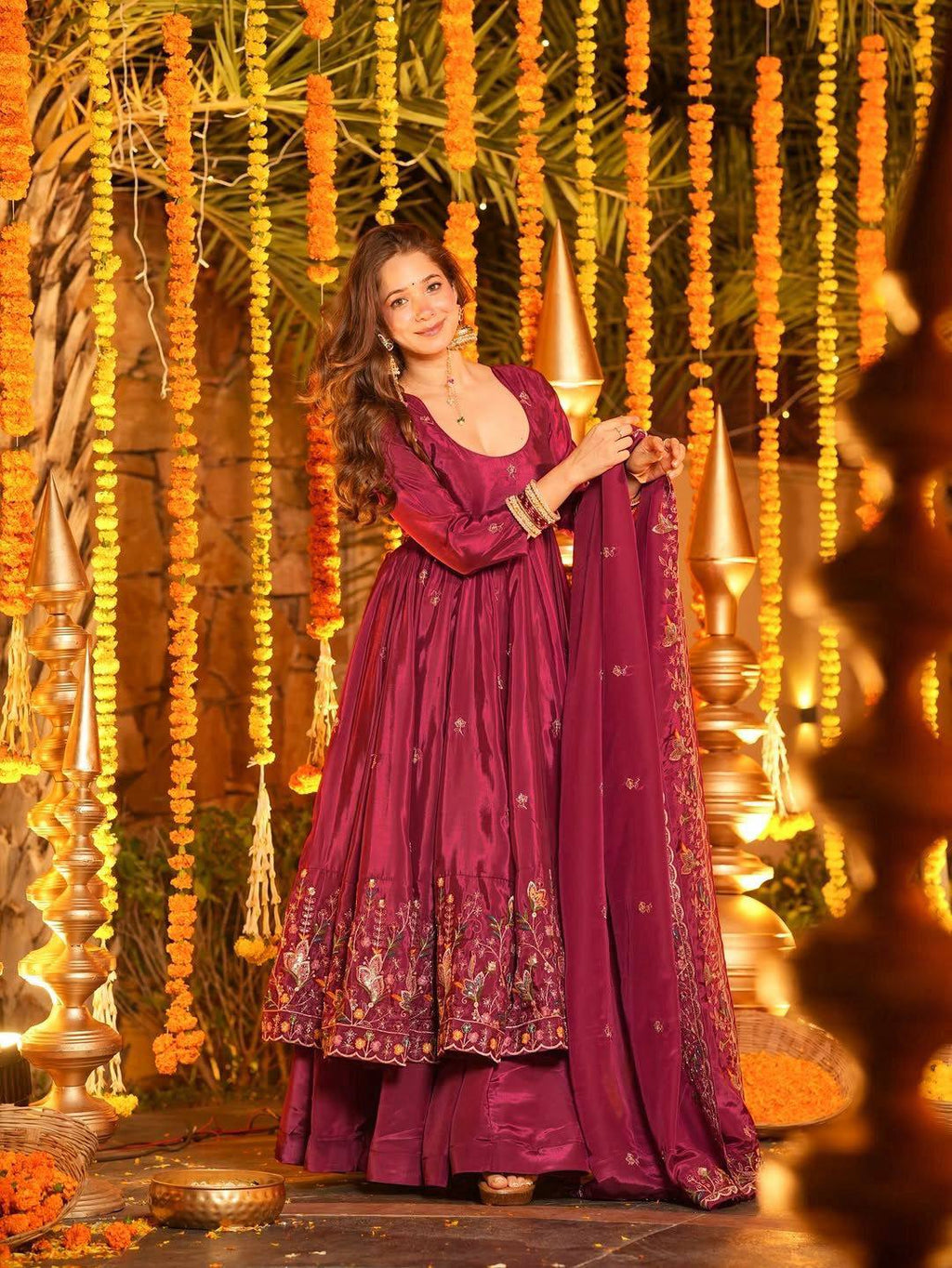 Festive Royalty Wine Anarkali Set