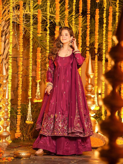 Festive Royalty Wine Anarkali Set