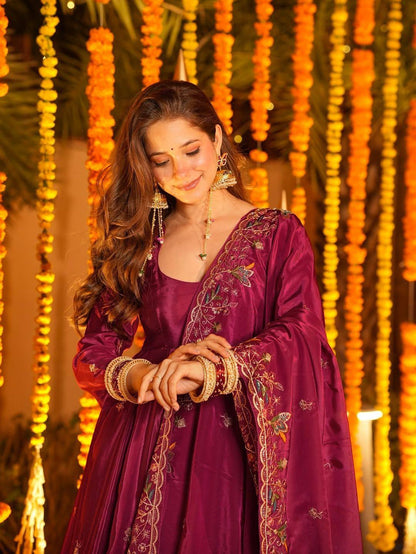 Festive Royalty Wine Anarkali Set