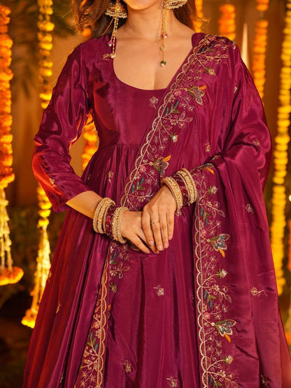 Festive Royalty Wine Anarkali Set