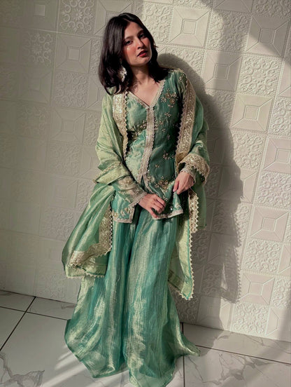 Festive Mint Green Sharara Set for Weddings & Celebrations