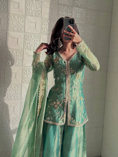 Festive Mint Green Sharara Set for Weddings & Celebrations
