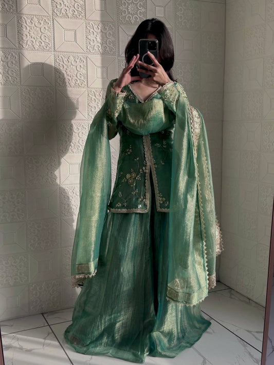 Festive Mint Green Sharara Set for Weddings & Celebrations