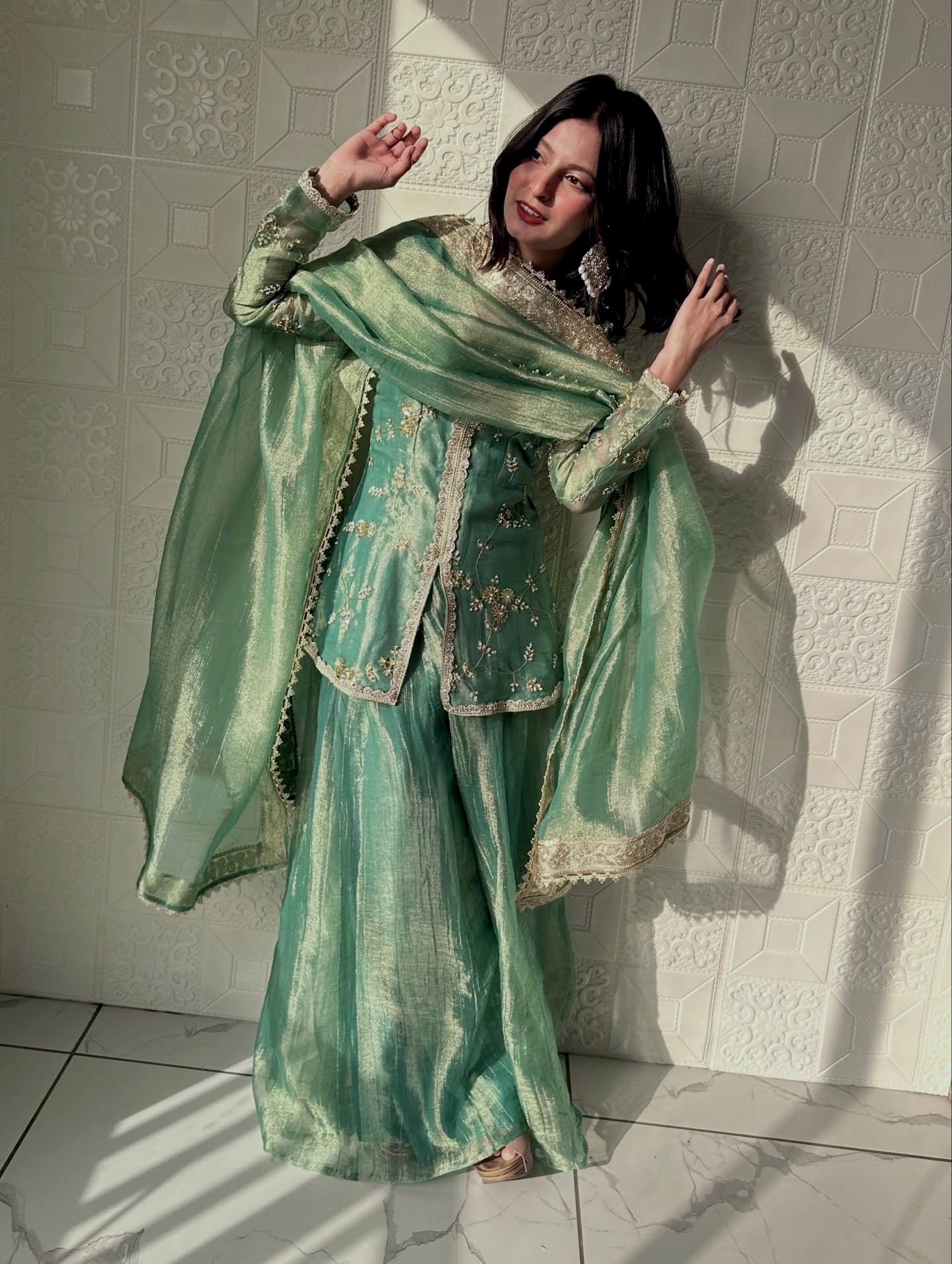Festive Mint Green Sharara Set for Weddings & Celebrations