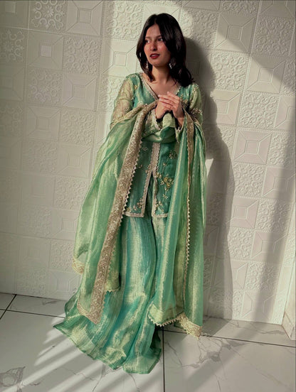 Festive Mint Green Sharara Set for Weddings & Celebrations
