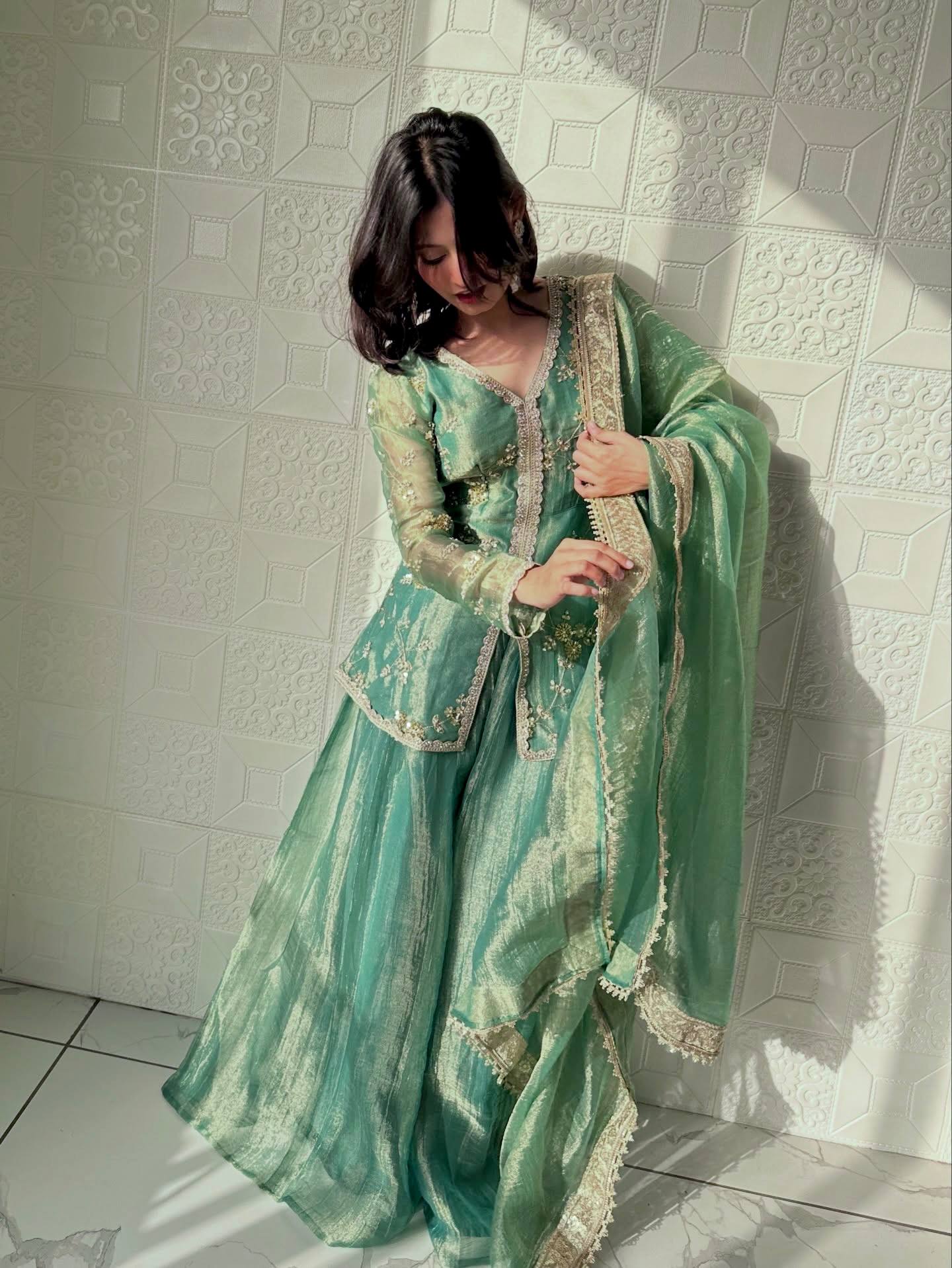Festive Mint Green Sharara Set for Weddings & Celebrations