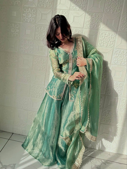 Festive Mint Green Sharara Set for Weddings & Celebrations