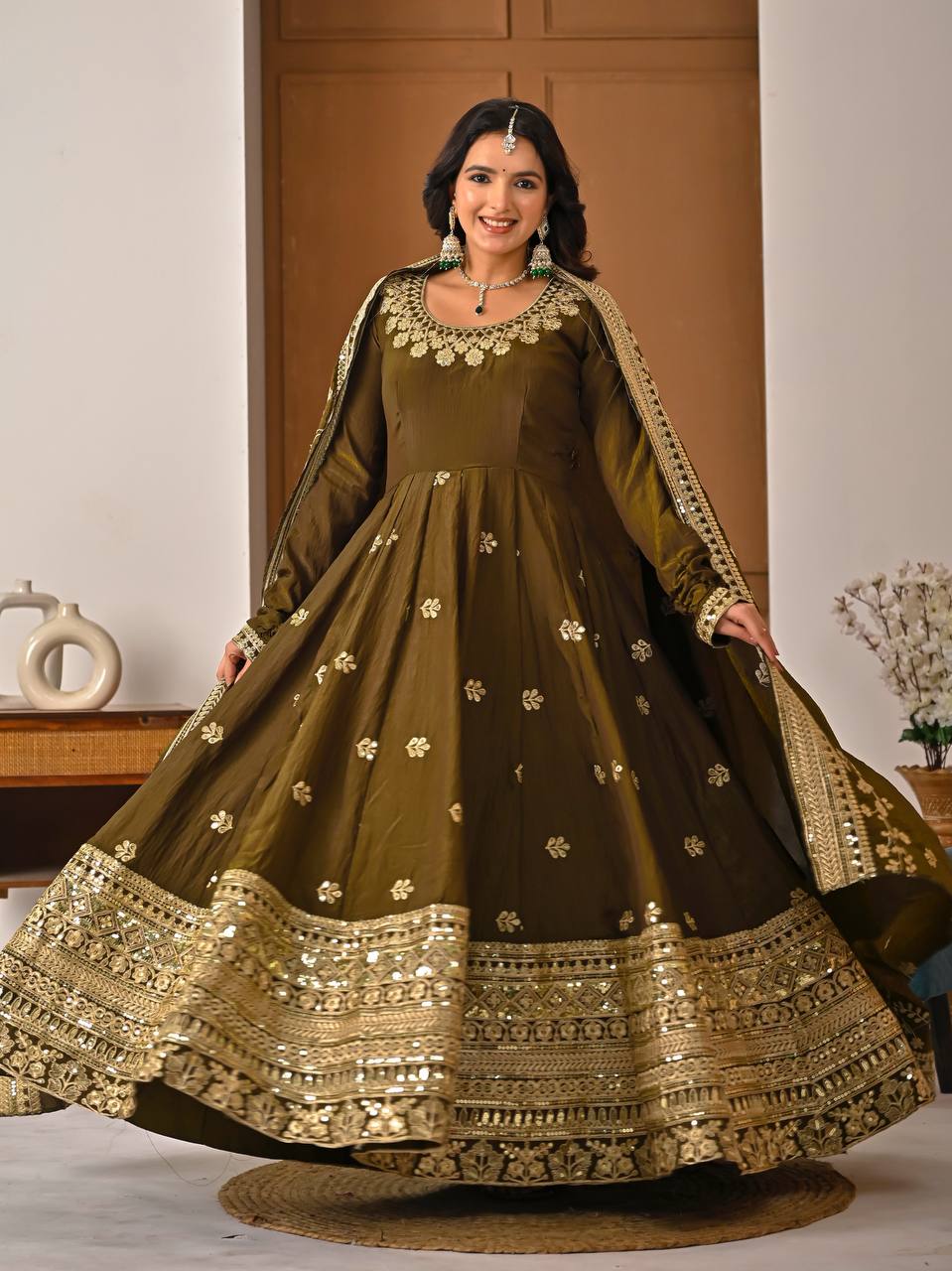 Royal Silk Embroidered Partywear Anarkali Ensemble